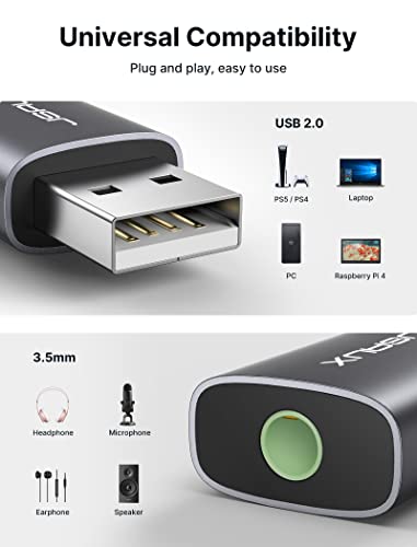 JSAUX 2 Pack USB to 3.5mm Jack Audio Adapter USBA2001 Stereo Audio Adapter for PC, Headset, and Console