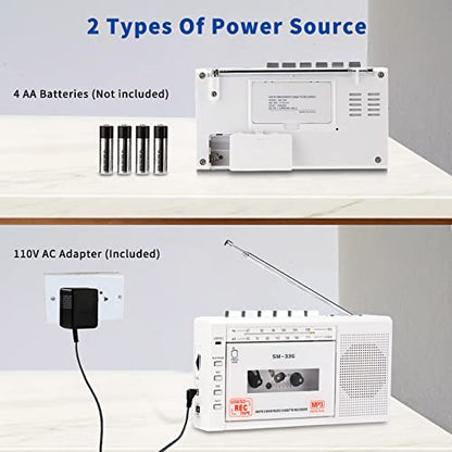 SEMIER 7.5 x 1.2 x 4 inches JKHG-JGKL-0108 Cassette Player Recorder AC Power, AA Battery, AM FM Radio