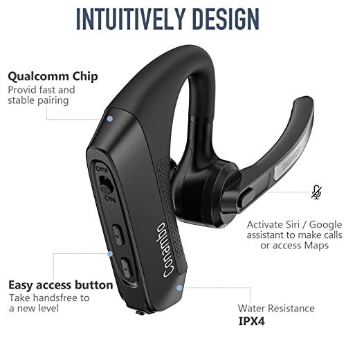 Conambo Bluetooth Headset K21 V5.1, Single Ear Wireless Earpiece with Dual Microphone Noise Cancellation, 16 Hours Talk Time, Compatible with iOS and Android