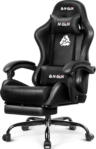 N-GEN GAMING 27.5"x24.5"x50" Adjustable Chair Model NG2601A-BK Indoor Seating