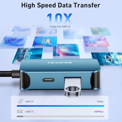 BENFEI Compact USB C Hub 4-in-1 USB Type-C to HDMI VGA Adapter 3840x2160@30Hz Limited Blue