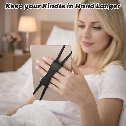 ZCFLCK Hand Strap for E-Readers and Tablets, 2PCS, Adjustable Silicone Grip Holder, 6.3 x 1.1 x 0.2 Inch, Black
