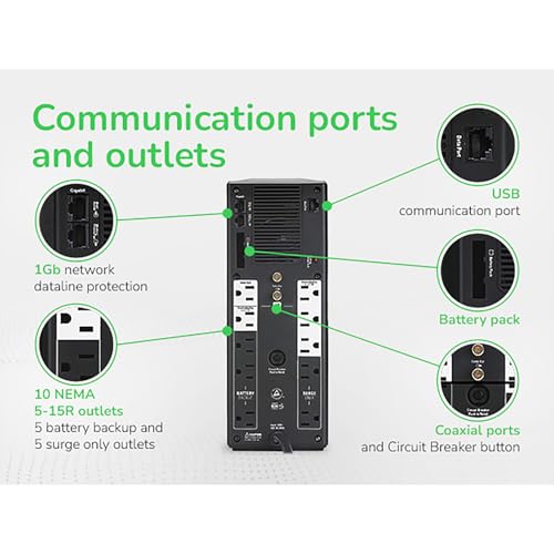 APC 1500VA BR1500G UPS, Tower, Voltage Regulation, 865W Power Supply, 10 Outlets