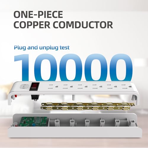 TiFFCOFiO 4 ft Surge Protector Power Strip 6 Outlets 600 Joules 15A 120 Volts