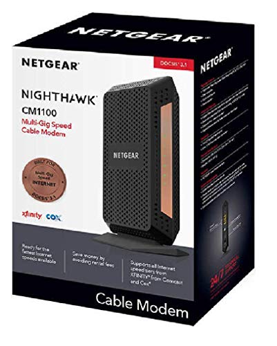 Netgear Nighthawk CM1100 DOCSIS 3.1 Cable Modem 2000Mbps 2 Gigabit Ethernet Ports Black