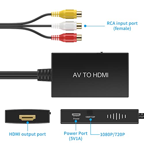 Tengchi 5.91 x 5.91 x 0.71 inches R18 HDMI 1080p RCA Female to HDMI Female Video Converter