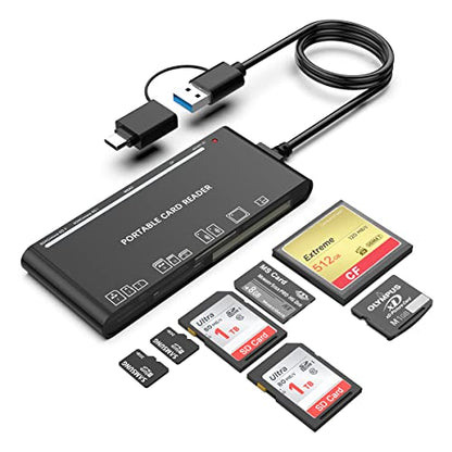 Rocketek 7-in-1 USB C USB3.0 Card Reader for SD, CF, Micro SD, XD, MS - Multi Card Adapter