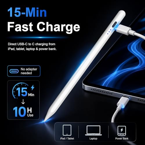 HATOKU 6.54in Stylus Pen ID732 Compatible with iPad Models 2018-2026, Fast Charging, Lithium Polymer Battery, Tilt Sensitivity, Palm Rejection, Magnetic Design