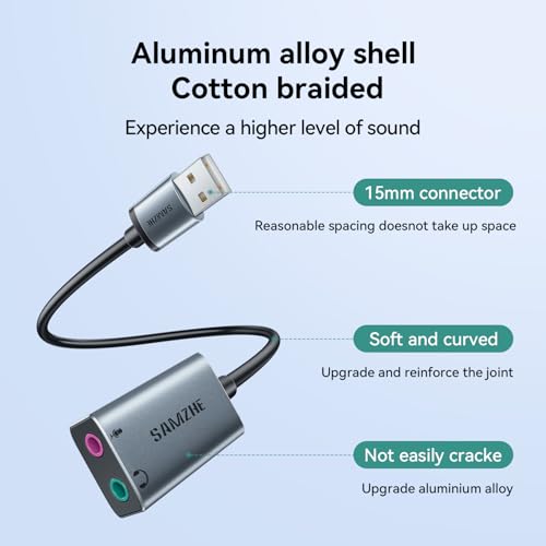 SAMZHE AYP20 USB to Audio Jack Adapter Compatible with Windows, Mac, Linux, PS4, PS5