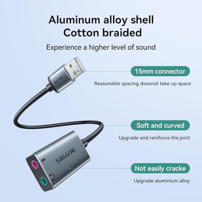 SAMZHE AYP20 USB to Audio Jack Adapter Compatible with Windows, Mac, Linux, PS4, PS5