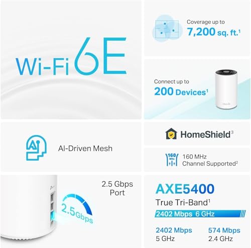 TP-Link 3-Pack Deco XE75 Pro AXE5400 Tri-Band WiFi 6E Mesh System - Covers 7200 Sq.Ft, 2.5 Gbps WAN/LAN Port