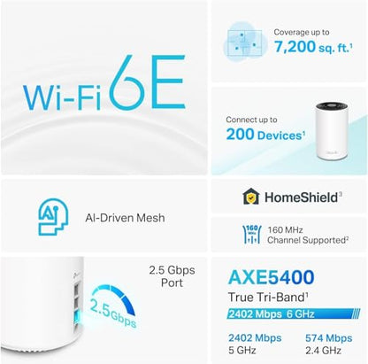 TP-Link 3-Pack Deco XE75 Pro AXE5400 Tri-Band WiFi 6E Mesh System - Covers 7200 Sq.Ft, 2.5 Gbps WAN/LAN Port