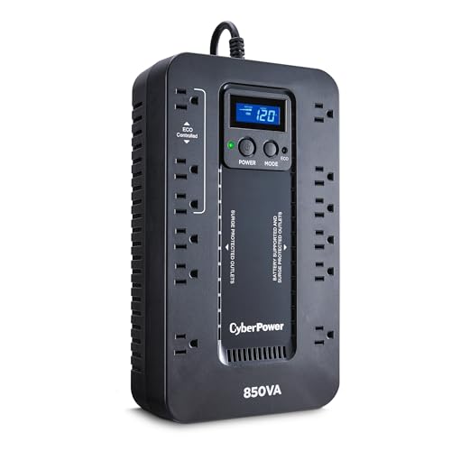CyberPower 850VA EC850LCD Energy Star Certified UPS System, 510 Watts, Compact, Plastic Enclosure, 120V Input, UL Certified