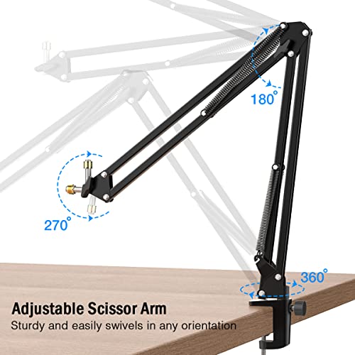 FIFINE CS1 Microphone Arm Stand Metal with Adjustable Scissor Boom, 3/8 Inch to 5/8 Inch Adapter