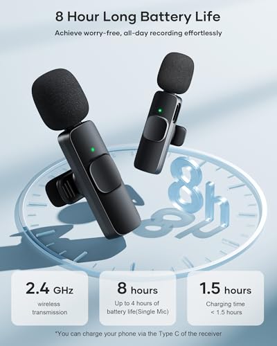 KUKIHO 2 Pack Mic-01 2.4GHz Wireless Lavalier Microphone USB Type-C Omnidirectional
