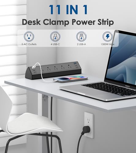 Jgstkcity Desk Clamp Power Strip USB C, 125V Voltage, 12A Maximum Current, 5 Outlets, 4 USB Ports