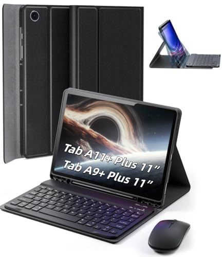 TUNKARMOR Compact Detachable Keyboard Case for Samsung Galaxy Tab A9+/A11+ Plus - Bluetooth, Auto Sleep/Wake Function, S Pen Holder, Black