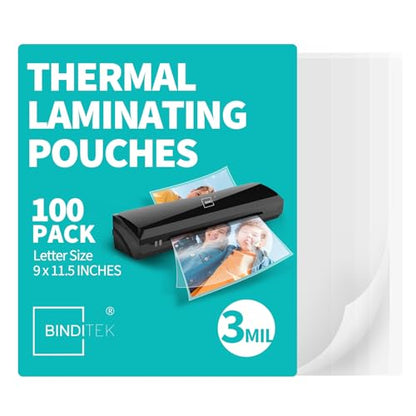 Binditek 100 Pack 9" x 11.5" 3 Mil Thermal Laminating Pouches Ultra Clear Glossy Sheets