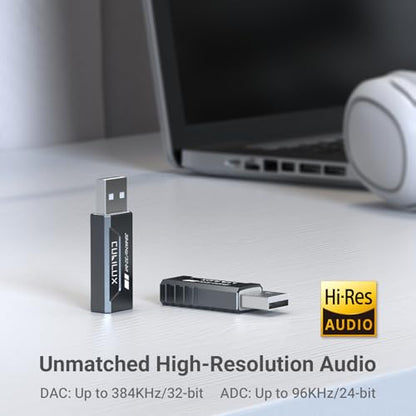 Cubilux USB to 3.5mm Audio Adapter, Hi-Res 384KHz/32-bit USB A DAC Dongle, UAC 2.0 External Sound Card