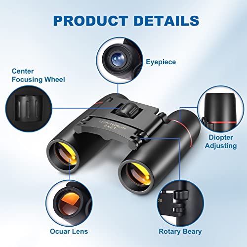 AHFLRITO Compact Binoculars 21mm 8x Roof Prism Lightweight Portable