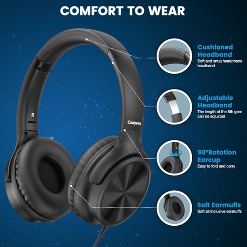 Cowyawn USB C Headphones Wired 40mm Dynamic Driver Over Ear Noise Isolation Stereo Adjustable Headband
