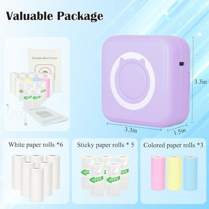 Vicbear 2.25" MP-03-Purple 203 DPI Thermal Printer Portable Monochrome Printing