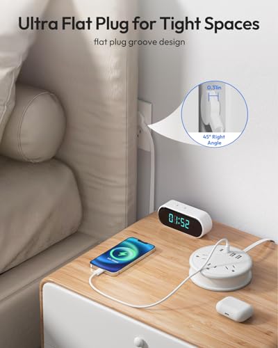 NTONPOWER Travel Power Strip NTON-APO-3A2U2C-US-WH-1.22M, 7 Outlets, 4 USB Ports, 125V-10A, Polycarbonate, White