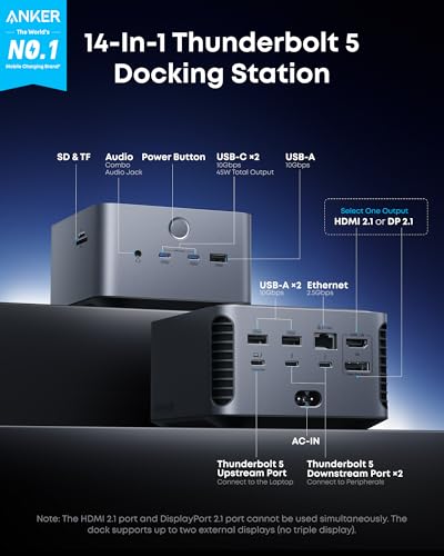Anker 14-in-1 TB5 Docking Station Model A83B5 with 140W Power and 8K Resolution