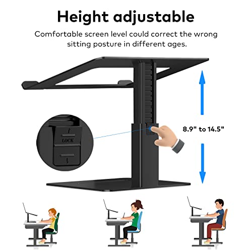 VECOFO Adjustable Laptop Stand for Desk, Aluminum Ergonomic Design, 10-17 Inch Compatibility, Height Adjustability 8.9-14.5 Inches