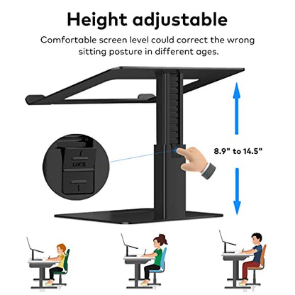 VECOFO Adjustable Laptop Stand for Desk, Aluminum Ergonomic Design, 10-17 Inch Compatibility, Height Adjustability 8.9-14.5 Inches