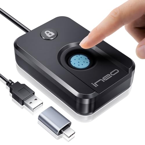 ineo 4.45x3.62x1.22in 3.2oz USB Fingerprint Reader Biometric Authentication Security Device