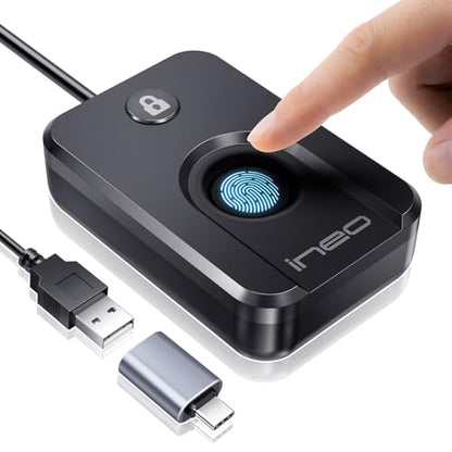 ineo 4.45x3.62x1.22in 3.2oz USB Fingerprint Reader Biometric Authentication Security Device