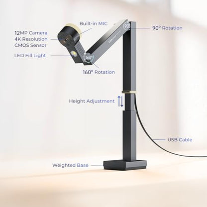 CZUR Fancy S Pro 12MP USB Document Camera, 1080p, 60FPS, Auto Focus, Document Scanner