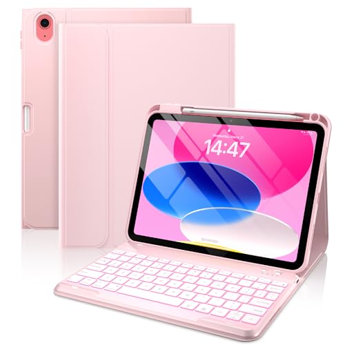 typecase Light Pink Folio Keyboard Case for iPad A16 11" 2025 & 10.9" 10th Gen (Models: A3354/A3355/A3356, A2696/A2757/A2777) Magnetic Wireless Detachable Keyboard, Bluetooth, Battery Powered