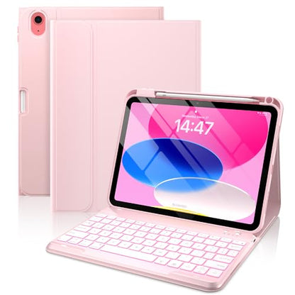 typecase Light Pink Folio Keyboard Case for iPad A16 11" 2025 & 10.9" 10th Gen (Models: A3354/A3355/A3356, A2696/A2757/A2777) Magnetic Wireless Detachable Keyboard, Bluetooth, Battery Powered