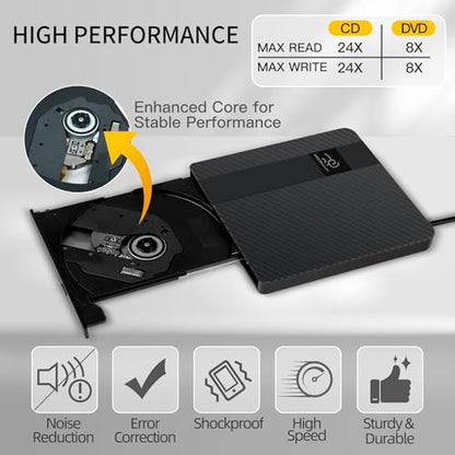 HKCMEMORY 5.51" x 5.59" Portable External Optical Drive PIXIU HX20 USB 3.0 Type A, Type C