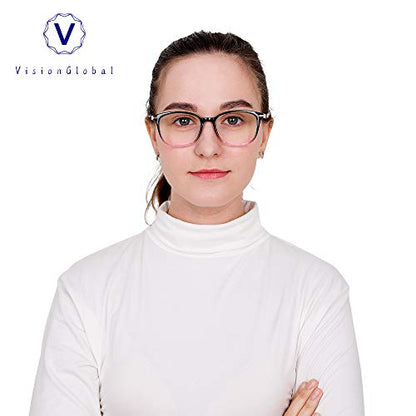 VisionGlobal 52mm 13g VG_S2117_black purple(c13)+2.00 Square Blue Light Blocking Reading Glasses