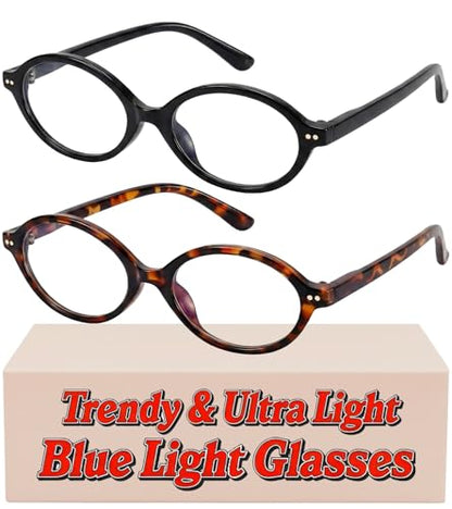 Bossace 2 Count BR301 Blue Light Blocking Glasses, Oval Shape, TR90 Frame, UV Protection, Anti-Glare, Lightweight