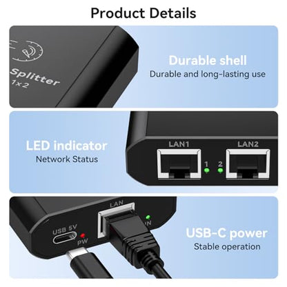 AILVLVNG Ethernet Splitter 1 Port to 2 RJ45 1000Mbps Unmanaged