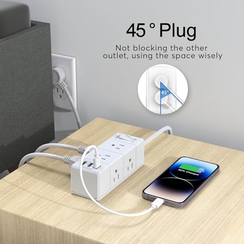 Tcstei 5 Feet Extension Cord PW-401A 6 AC Outlets 3 USB Ports