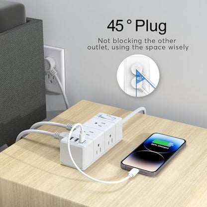 Tcstei 5 Feet Extension Cord PW-401A 6 AC Outlets 3 USB Ports