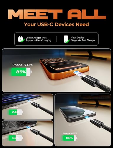 LISEN USB C to USB C Cable 5-Pack 60W 480Mbps Male-to-Male Black