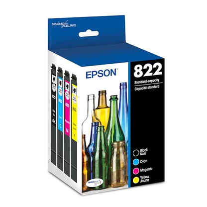 Epson 4 Count T822120-BCS Black and Color Combo Ink Cartridge, 250 Page Yield, Compatible with WorkForce Pro Printers