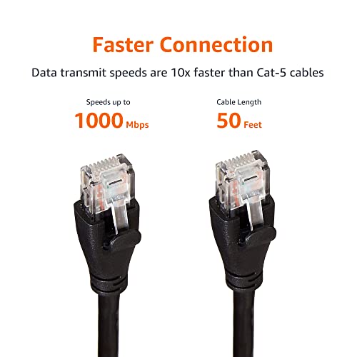 Amazon Basics 50 Foot Cat 6 Ethernet Patch Internet Cable, RJ45 Connector, 1000 Mbps Data Transfer Rate