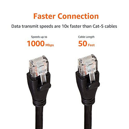 Amazon Basics 50 Foot Cat 6 Ethernet Patch Internet Cable, RJ45 Connector, 1000 Mbps Data Transfer Rate