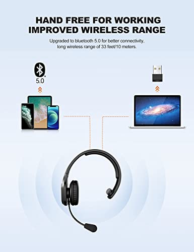TECKNET Bluetooth Trucker Headset TK-HS001 Wireless Headphones with Microphone - On Ear - Black