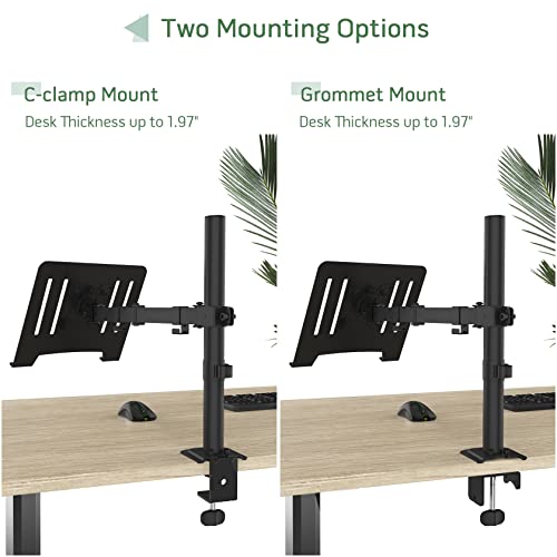 UPGRAVITY Adjustable Laptop Mount Model 756166874022, Single Arm, Clamp/Grommet Mounting, Up to 32inch Monitors or 17inch Notebooks, Supports 17.6lbs