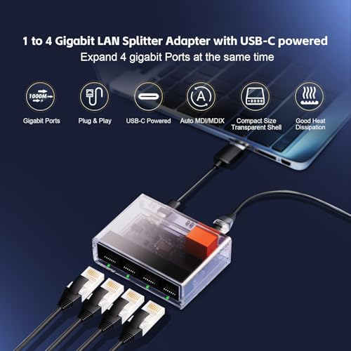 YuLinca Gigabit Ethernet Splitter 1 to 4 Ports, SPT14GE, 1000 Mbps