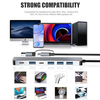 PANPEO 7-Port USB Hub USB 3.0 and USB 2.0 Compatibility