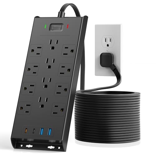 LeZone 12 Outlets 2 USB Ports 10FT Cord Power Strip 125 Volts 15 Amps Surge Protector